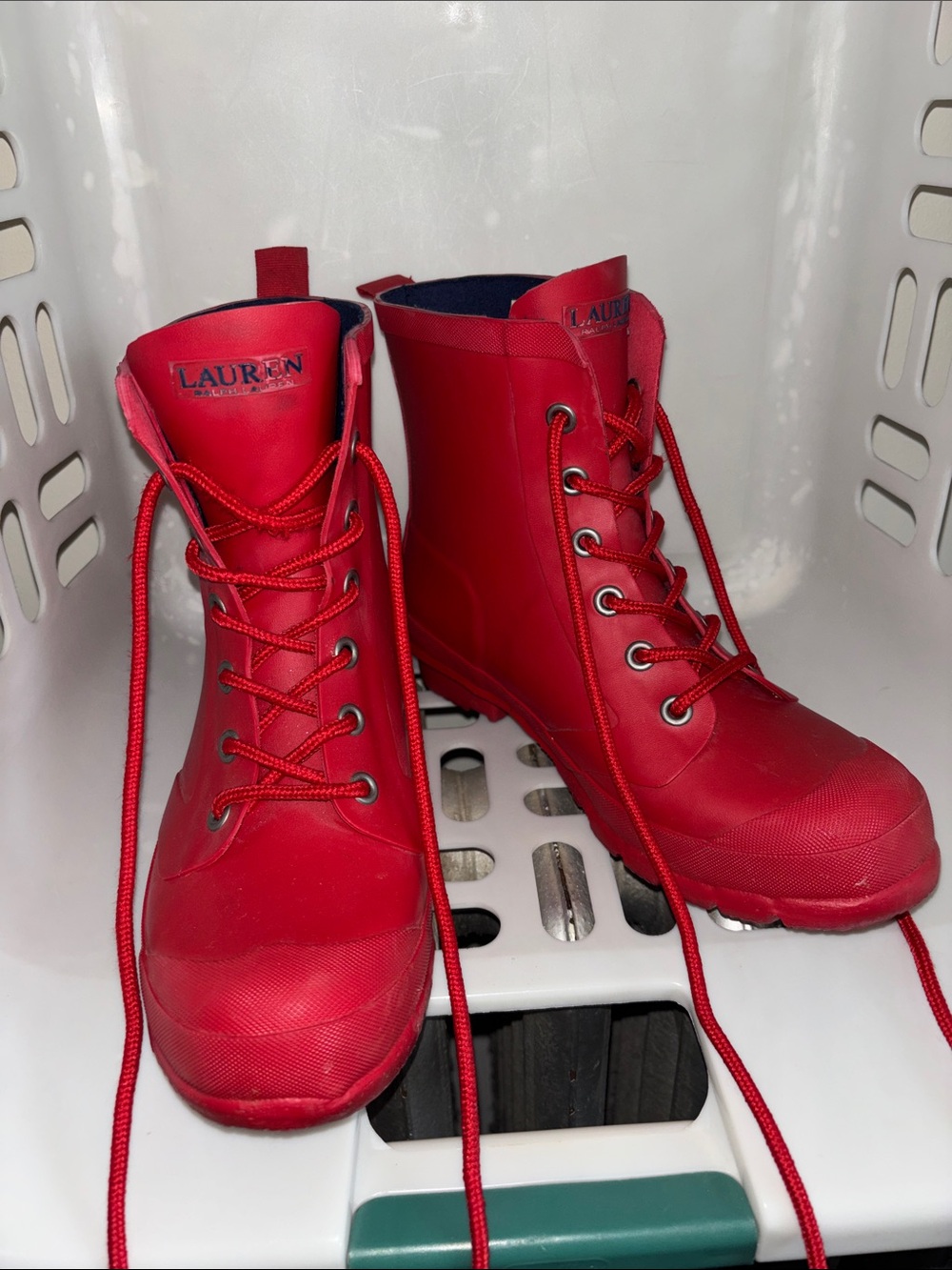 Lauren Ralph Lauren Red Lace-Up Waterproof Winter Rain Boots